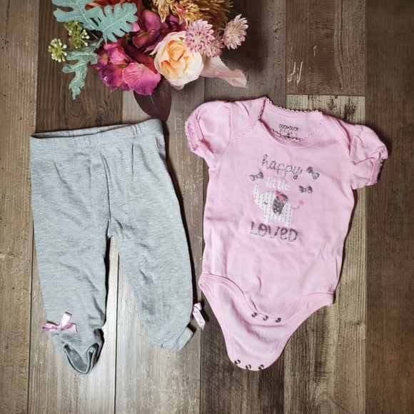 Duck Duck Goose Pink and Gray Matching Baby Girl Elephant Outfit Size 6-9M EUC - Picture 11 of 16